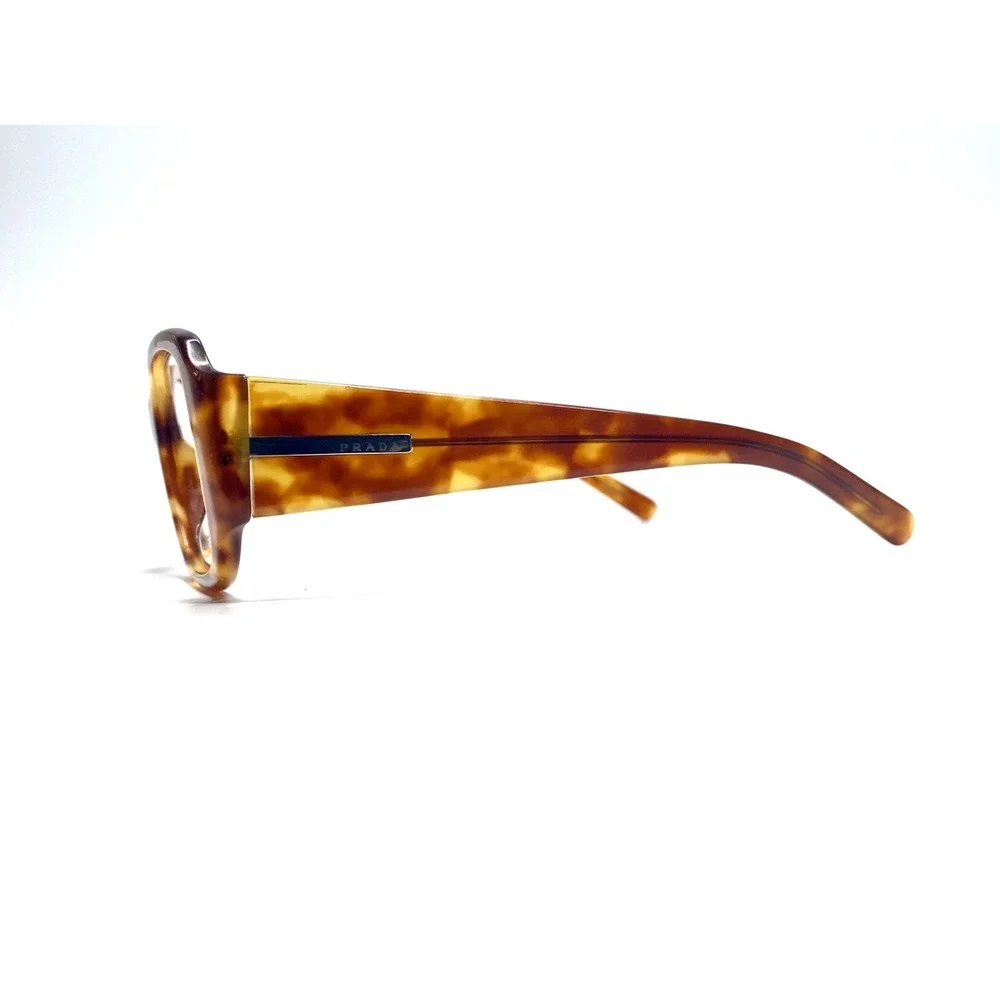 Prada Brown Amber Clear Rectangular Glasses Wide Temples Italy SPR14H 57 16 130